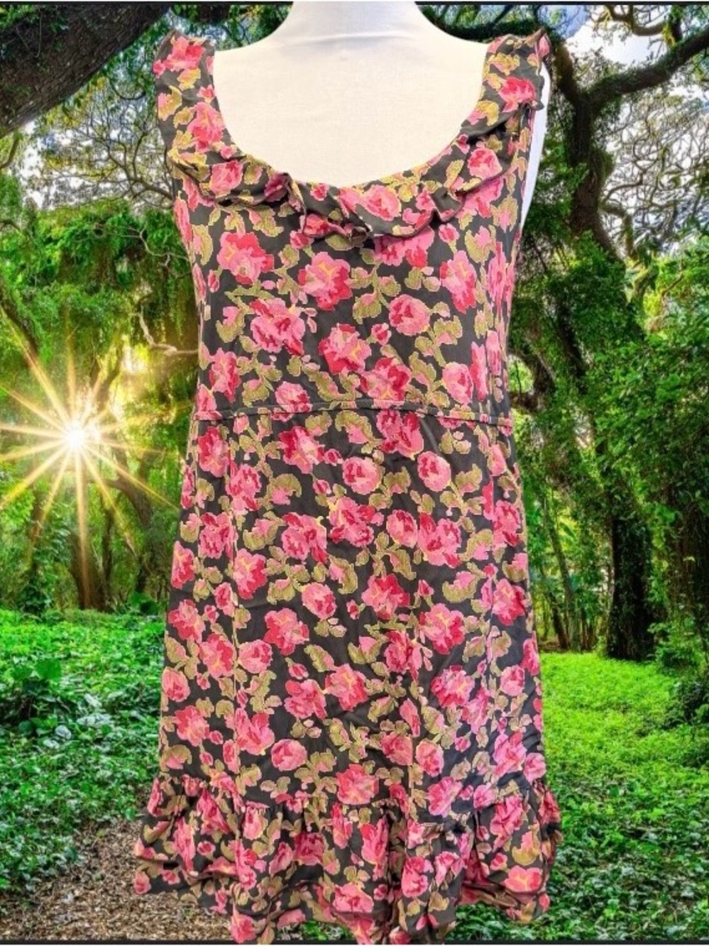 Cinnamon Girl Hawaii Pink Floral Watercolor Mini Dress Sz 4 Boho Y2K Whimsygoth